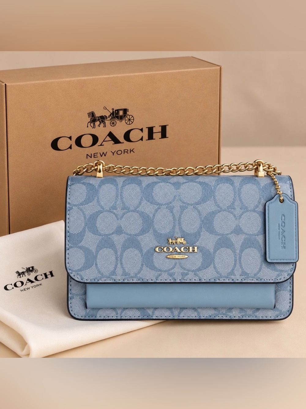 Coach Chain Tabby Shoulder Bag In Signature Denim Blue